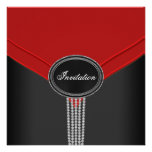 Red Black White Diamond Black Tie Party Personalized Invitation