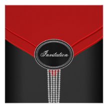 Red Black White Diamond Black Tie Party Personalized Invitation