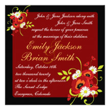 Red black white spring flower wedding invitations