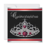 Red Black White Tiara Quinceanera invitations