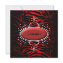 Red Black Zebra Party Custom Announcements