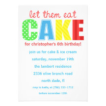 Red/Blue Let Them Eat Cake Birthday Invitation