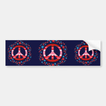 Red & Blue Peace Signs with Stars Bumper Sticker