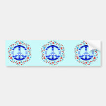 Red & Blue Peace Signs with Stars Bumper Stickers