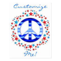 Red & Blue Peace Signs with Stars Postcard