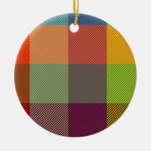 Red, blue, pink, purple, orange and lime tartan christmas tree ornaments
