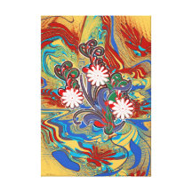 Red Blue Yellow Mixed Media Flora Canvas Stretched Canvas Print