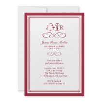Red border frame classy monogram graduation invitations