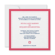 Red border square traditional wedding invitation