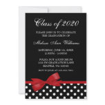Red Bow Polka Dots Graduation Announcement invitations