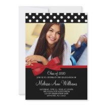 Red Bow Polka Dots Photo Graduation Announcement