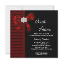 Red Bow Sweet 16 Birthday Party Personalized Invite