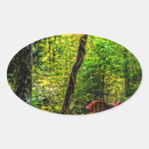 Red Bridge in the Forest Stickers