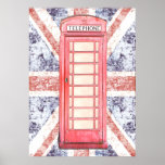 red british phone booth on grunge Union Jack Print