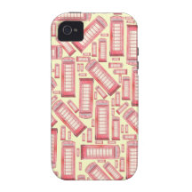 Red British phone booth on yellow background iPhone 4/4S Case