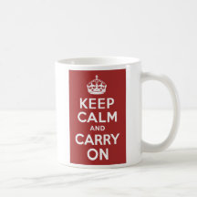 Red Brown Keep Calm and Carry On Mugs