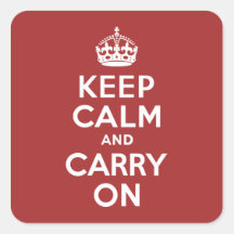 Red Brown Keep Calm and Carry On Square Sticker
