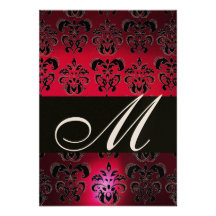 RED BURGUNDY BLACK DAMASK MONOGRAM RSVP champagne Personalized Announcements