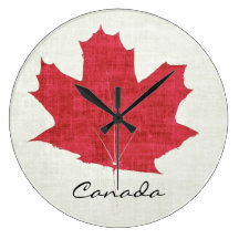 red Canadian maple leaf clock