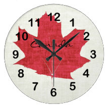 red Canadian maple leaf clock