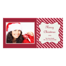 Red candy cane stripe Christmas holiday greeting Personalized Photo Card