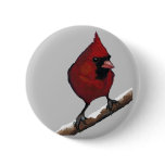 Red Cardinal: Bird: Oil Pastel Artwork Button