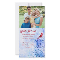 Red Cardinal & Swirls: Family Photo Christmas Card Photo Greeting Card