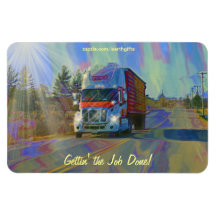 Red Cargo Truck Alaska Highway Art Magnet
