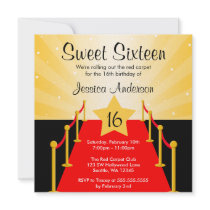 Red Carpet Hollywod Sweet 16 Birthday Party Invite