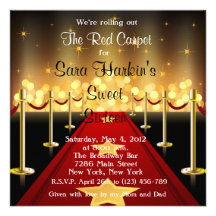 Red Carpet Hollywood Sweet 16 Birthday  Invite