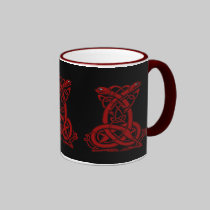 Red Celtic Dog Knotwork mugs