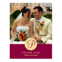 Red centre classic monogram photo thank you note postcards