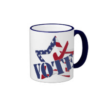 Red Check Blue VOTE with US Flag Star Mug