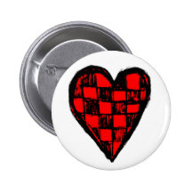 Red Chequerboard Heart Button