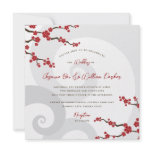 Red Cherry Blossom Sakura Swirls Wedding Invite invitations