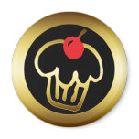 RED CHERRY GOLD CUPCAKE FRIDGE MAGNETS