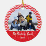 Red chevron zigzag christmas family photo ornament