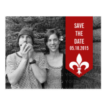Red Chic Flourish Banner Save the Date Postcard