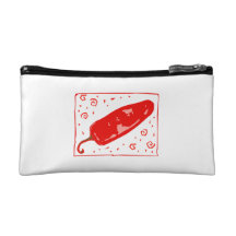 Red chili rounded pepper squirls makeup bag