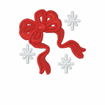 Red christmas bow embroidered women's shirt