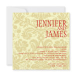 Red Christmas Cream Damask Wedding Invitation