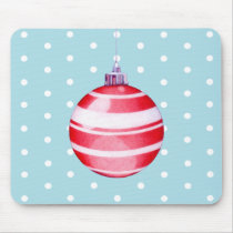 Red Christmas Ornament blue Mousepad
