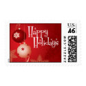 Red Christmas Ornaments - Happy Holidays postage