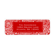 Red Christmas Paisleys Return Address Return Address Label