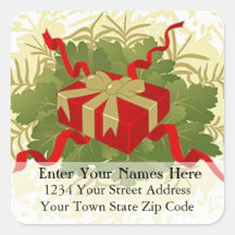 Red Christmas Present Return Address Label Stickers