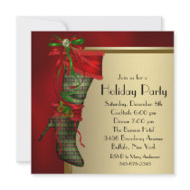 Red Christmas Stocking Red Gold Christmas Party Custom Invite