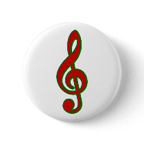 Red Christmas Treble Clef Pinback Buttons