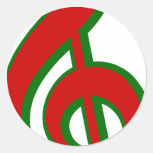 Red Christmas Treble Clef Round Stickers
