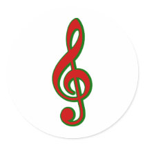 Red Christmas Treble Clef Round Stickers