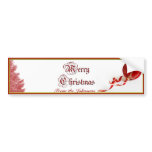 Red Christmas Tree and Ornament Wine Label Bumper Stickers